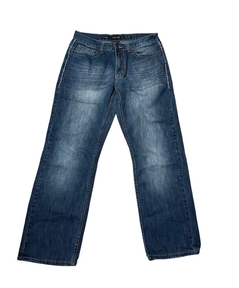 Helix Straight Men’s 33x30 (32x29) Whiskered Jeans Y2K Medium Wash